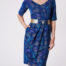 City dress with generous V-neckline in Ikat-silk, dark blueberry blue - Front view